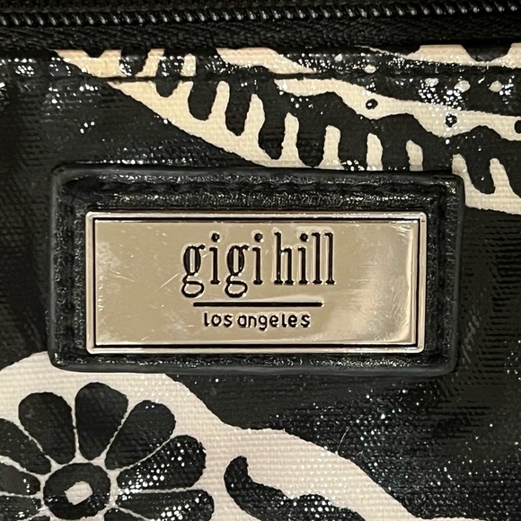 Gigi Hill tall cosmetic large makeup zipper pouch bag Black & White Paisley - Picture 3 of 8